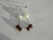 Boucles d'oreille mariage perle de verre ivoire chocolat marron. 