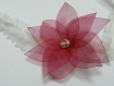 Headband, ruban mariage, fleur en organza fushia