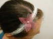 Headband, ruban mariage, fleur en organza rose et gris