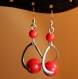 Boucles d'oreilles en argent 925 et perles de corail rouge 