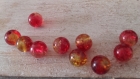 Lot de 10 perles craquelés transparentes rouge et jaune 