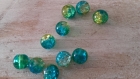 Lot de 10 perles craquelés transparentes bleu et jaune 