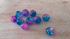 Lot de 10 perles craquelés transparentes bleu et rose 