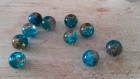 Lot de 10 perles craquelés transparentes bleu et noir 