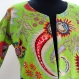 Veste courte femme en coton imprimé paisley vert anis et doublée coton uni bleu turquoise 