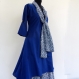 Longue tunique femme en coton bleu outremer uni , col rond et boutons sur le devant 