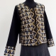 Veste courte femme en coton noir, imprimée kalamkari motifs éthniques bleus et jaunes 