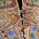 Veste courte réversible en soie imprimée multicolore,dessins paisley, doublée polyester et soie uni 