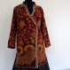 Tunique-veste femme croisée en coton imprimé kalamkari , col officier , manches longues 