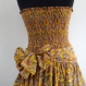 Robe bustier en coton ocre jaune, imprimé block print motifs fleurs, top smocké , jupe 45 pans 