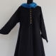 Longue tunique femme en coton bleu noir , col rond et boutons sur le devant 