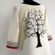 Robe tunique blanche et motif arbre, manches mi longues en coton écru 