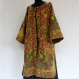 Manteau femme safran, vert et rose en coton imprimé kalamkari 