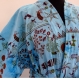 Kimono court homme ou femme bleu turquoise à dessins ethnique 