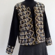 Veste courte femme en coton noir, imprimée kalamkari motifs éthniques bleus et jaunes 