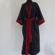 Kimono robe de chambre réversible uni noir et uni bordeaux en coton 