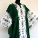 Tunique longue kaftan en coton blanc et vert à motifs ikat 