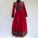 Robe longue rouge et multicolore en coton et viscose, à bustier boutonné 