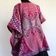 Tunique poncho en laine tissée rose, fuchsia et violet , col v , taille libre 