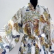 Kimono robe de chambre blanc en viscose imprimée grands oiseaux 