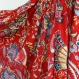 Jupe courte rouge et multicolores en coton imprimé paisley , 36 pans avec écharpe / ceinture assortie 
