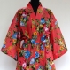 Kimono robe de chambre rose saumon à fleurs en coton voile imprimé shalimar 