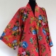 Kimono robe de chambre rose saumon à fleurs en coton voile imprimé shalimar 