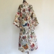 Kimono robe de chambre blanc et multicolore à dessins pailsley 