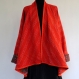 Veste à grand col croisé réversible en coton gaudri orange et multicolores imprimé exotic 