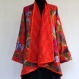 Veste à grand col croisé réversible en coton gaudri orange et multicolores imprimé exotic 