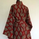 Kimono robe de chambre rouge et beige à dessins pailsley 