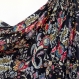 Jupe mi-longue noire et multicolore à dessins paisley en coton, 45 pans avec écharpe assortie 
