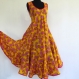 Robe longue jaune à fleurs en coton imprimé paisley sans manches 