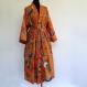 Kimono robe de chambre orange et multicolore à dessins pailsley 