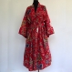 Kimono robe de chambre rouge et multicolore à dessins pailsley 