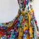 Robe bustier en coton multicolore , motifs fleurs , top smocké , jupe 45 pans 