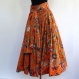 Jupe longue orange et multicolore à dessins paisley en coton , 45 pans 