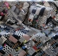 Dessus de lit, plaid, tenture en patchwork de coton noir et multicolore avec 2 coussins assortis 