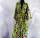Kimono robe de chambre vert à fleurs en coton imprimé shalimar 