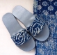 Sandales femme en cuir bleu et tissu coton block print indigo 