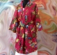 Kimono robe de chambre courte rose fuchsia à fleurs en coton imprimé shalimar 