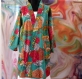 Kimono robe de chambre courte vert lagon à fleurs en coton imprimé exotic 