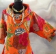 Tunique femme orange à fleurs à manches longues en coton collection exotic 