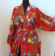 Kimono robe de chambre rouge en coton imprimé shalimar