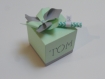 Ballotin, boîte dragées moulin à vent 3 dimensions vert pastel et gris, baptême, mariage, anniversaire 