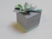 Ballotin, boîte dragées moulin à vent 3 dimensions vert pastel et gris, baptême, mariage, anniversaire 