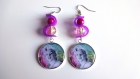 Boucles d'oreille perles rose, cabochon marylin,sangle silicone 