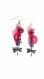 Boucles d'oreilles libellules noires, sangle silicone rouge,perles craquelées noires et rouges 