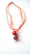 Collier perles magiques orange et silver, sangle rouge, tour de cou organza 
