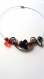 Collier sangle silicone noir et rouge, papillon noir,perles rouges et noires 